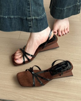Summer square head France style sandals lady slipsole shoes