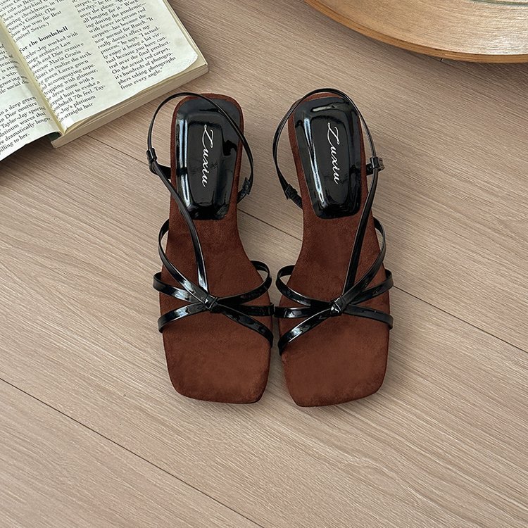 Summer square head France style sandals lady slipsole shoes
