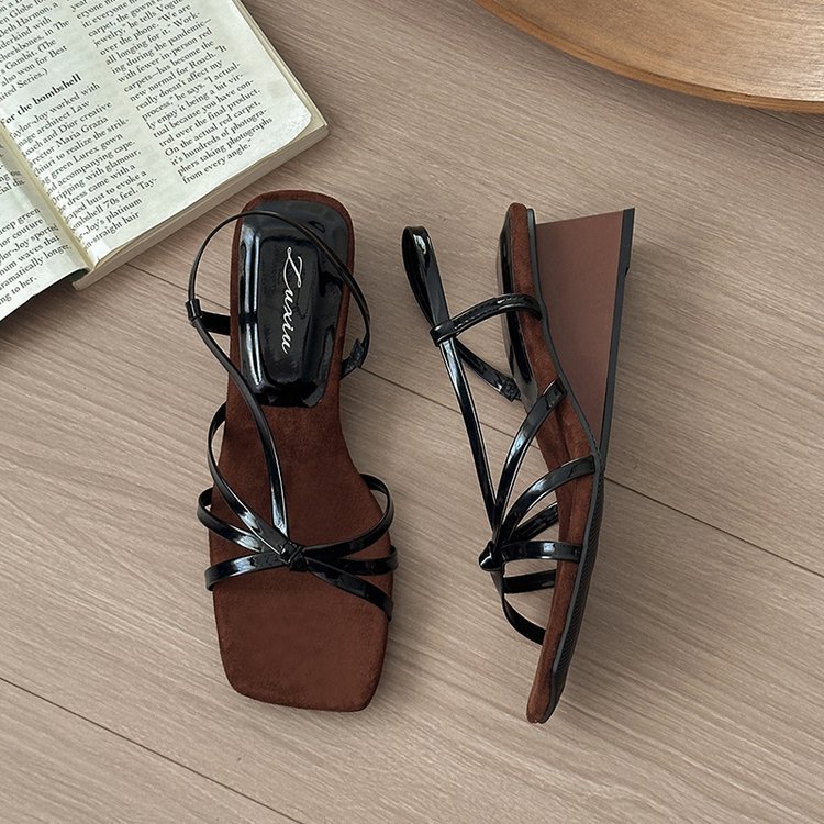 Summer square head France style sandals lady slipsole shoes