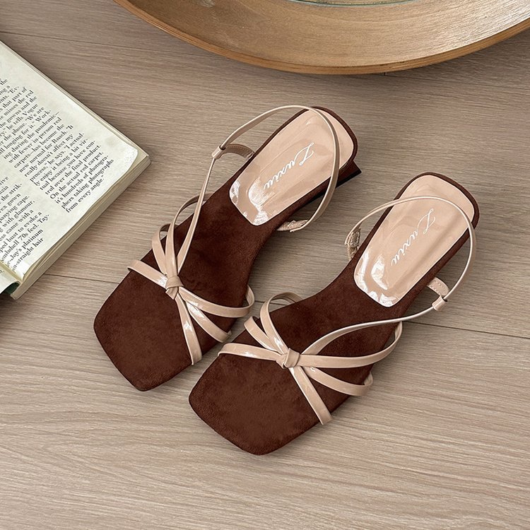 Summer square head France style sandals lady slipsole shoes