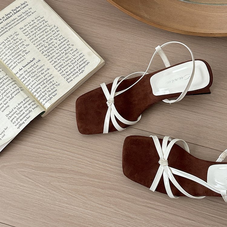 Summer square head France style sandals lady slipsole shoes