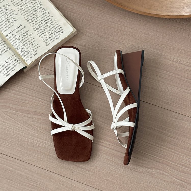 Summer square head France style sandals lady slipsole shoes