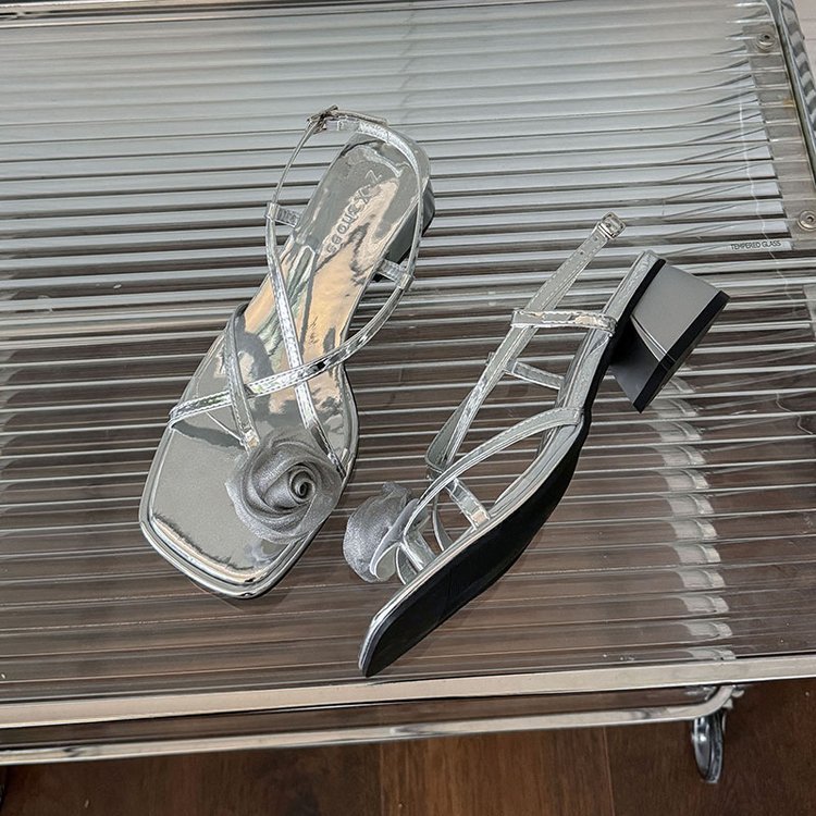 Fish mouth summer sandals square head shoes for women