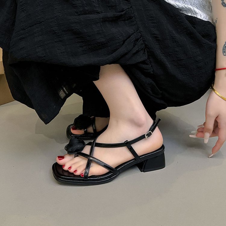 Fish mouth summer sandals square head shoes for women
