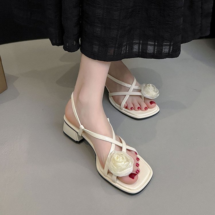 Fish mouth summer sandals square head shoes for women
