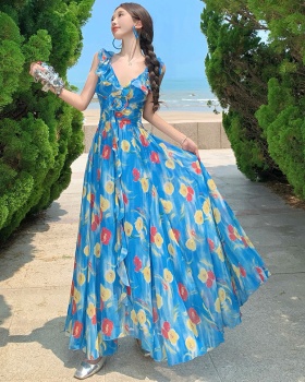 Sandy beach summer dress floral long dress for women