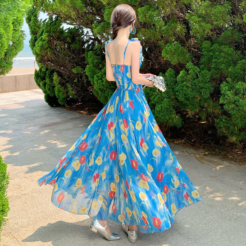 Sandy beach summer dress floral long dress for women