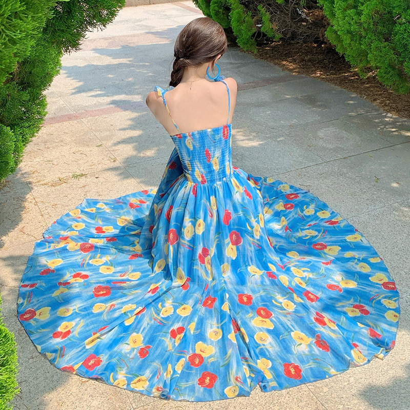 Sandy beach summer dress floral long dress for women