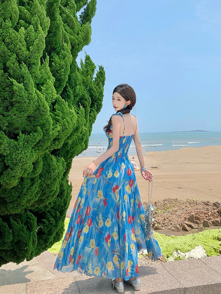 Sandy beach summer dress floral long dress for women