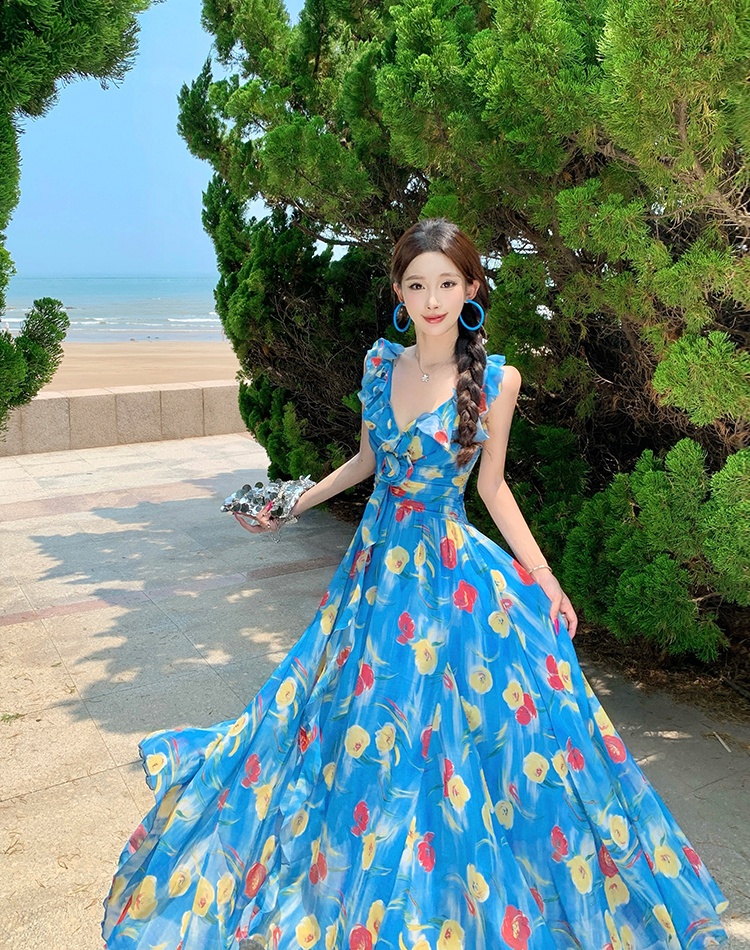 Sandy beach summer dress floral long dress for women
