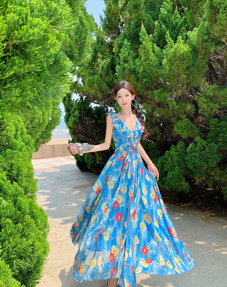 Sandy beach summer dress floral long dress for women