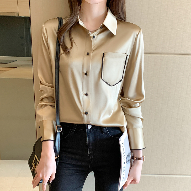 Imitation silk tops fashion small shirt for women