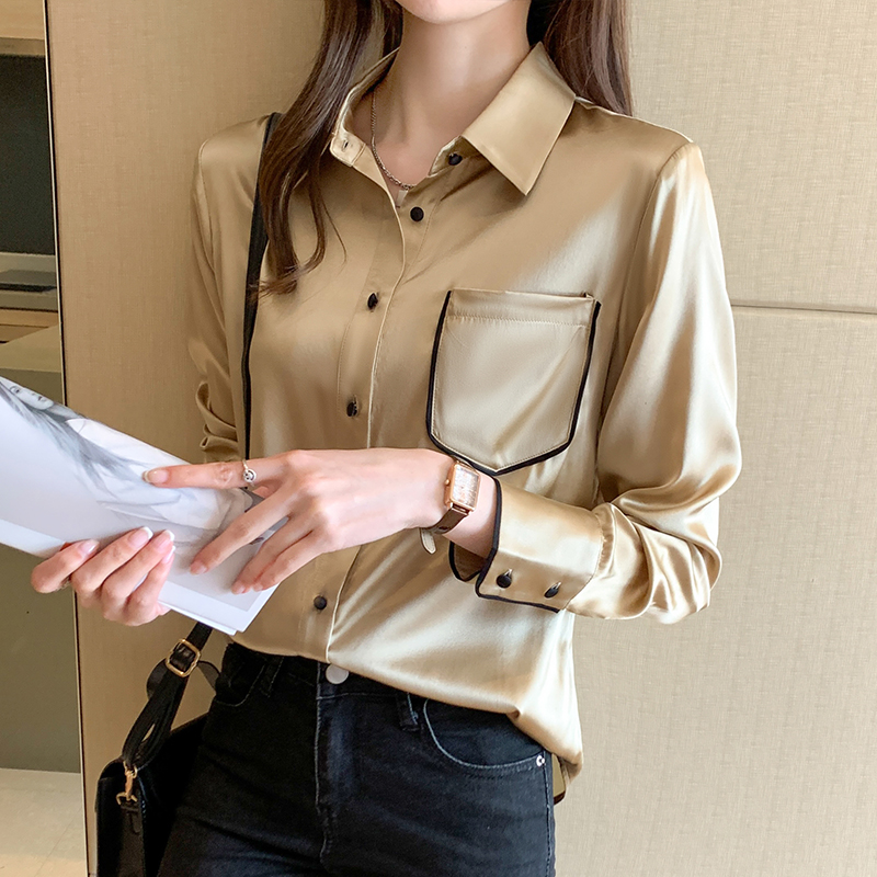 Imitation silk tops fashion small shirt for women