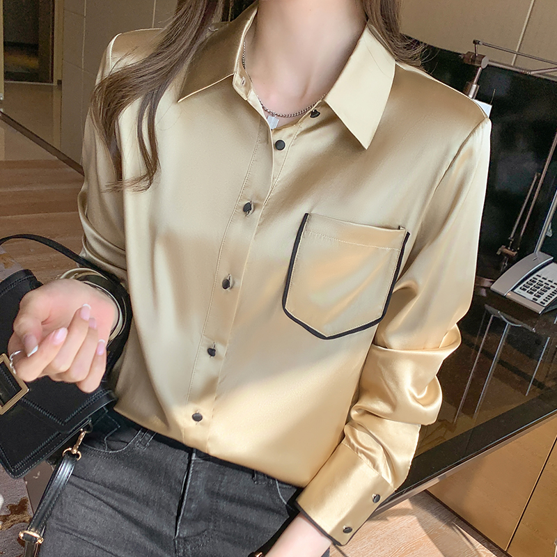 Imitation silk tops fashion small shirt for women