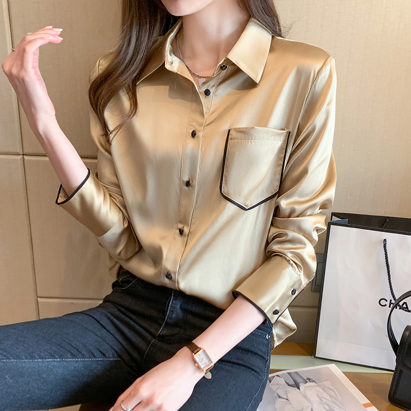 Imitation silk tops fashion small shirt for women