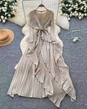 Irregular bandage fold autumn crimp dress for women