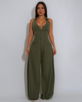 Halter sleeveless European style fashion Casual jumpsuit