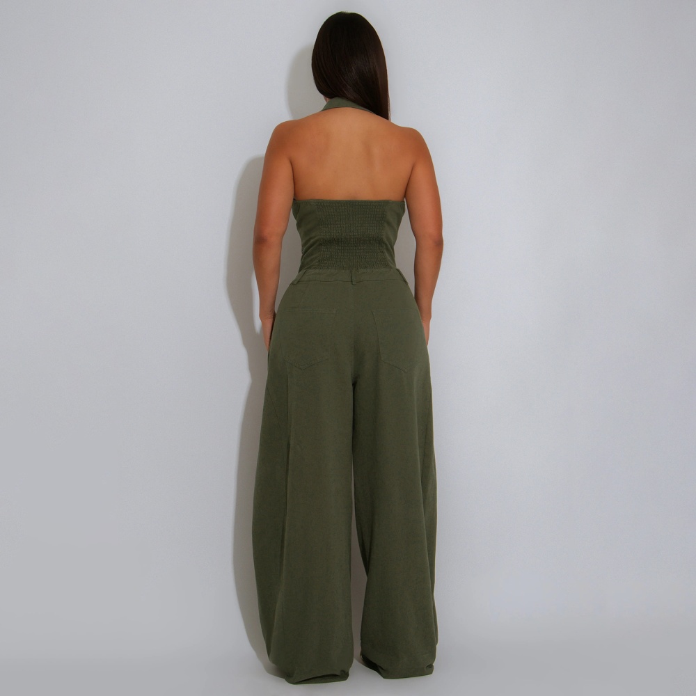 Halter sleeveless European style fashion Casual jumpsuit