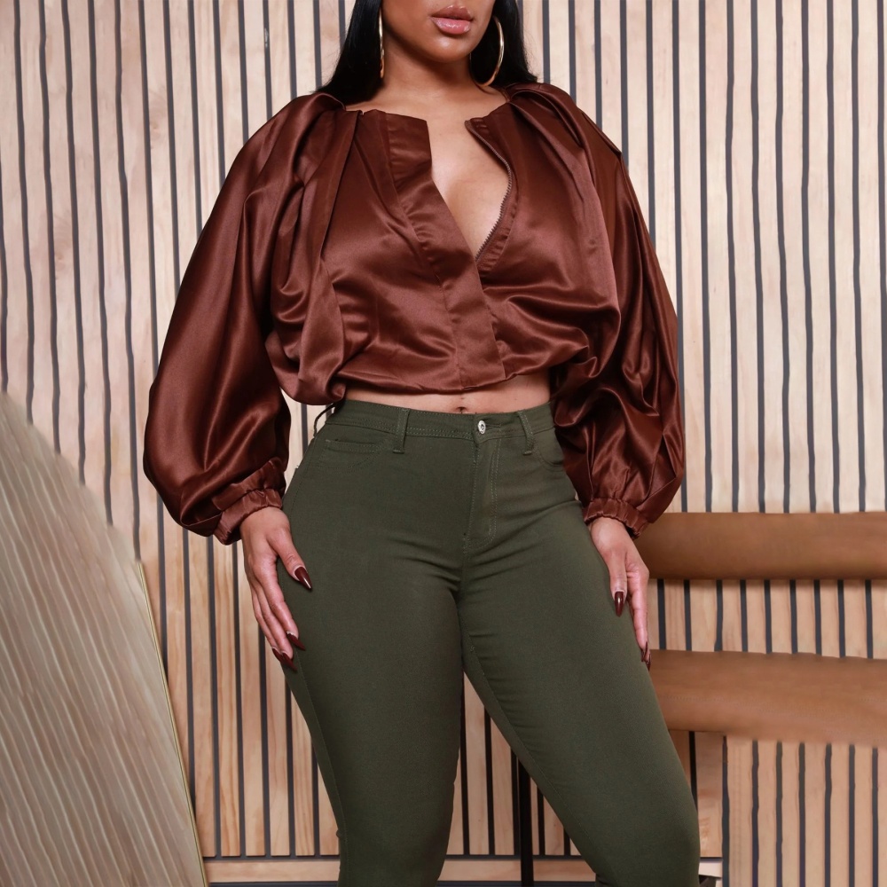 Bat sleeve zip tops short European style coat