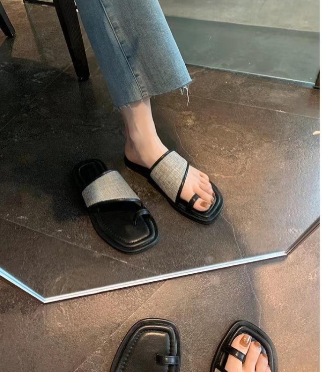 Splice summer Casual sandals weaving square head flat 