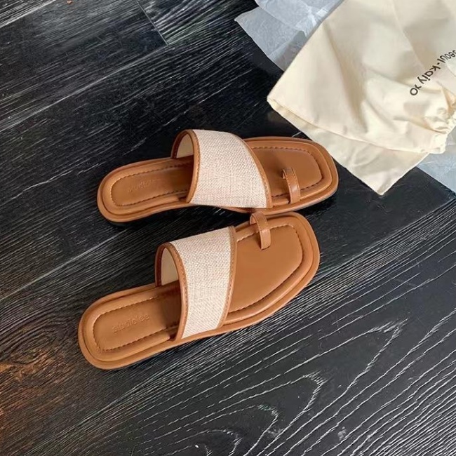 Splice summer Casual sandals weaving square head flat 