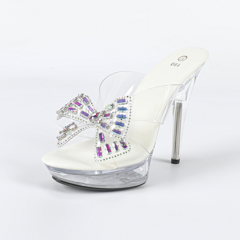 Transparent sexy shoes fine-root rhinestone slippers