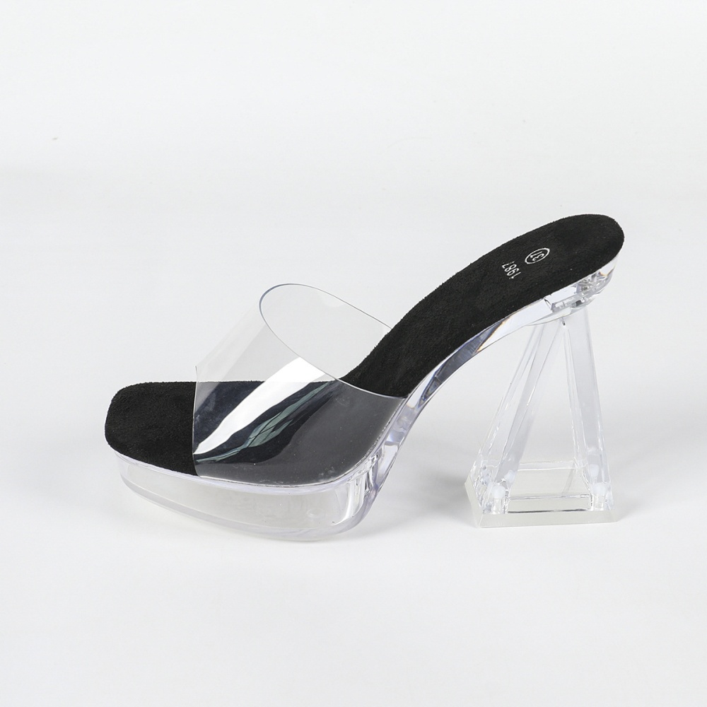 Square head model crystal wedding transparent slippers