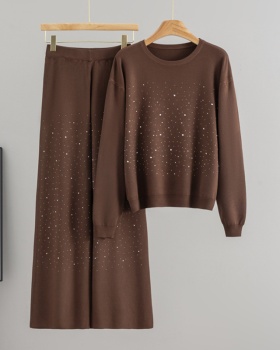Starry long sleeve rhinestone sweater 2pcs set for women