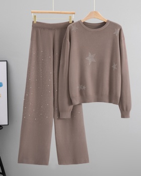 Knitted wide leg pants sweater 2pcs set for women