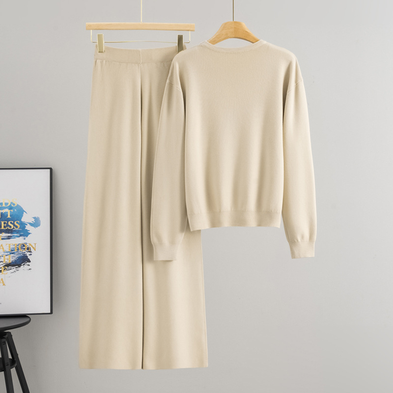 Knitted wide leg pants sweater 2pcs set for women