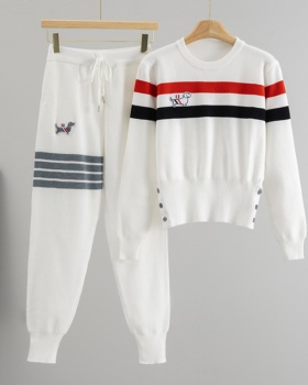 Knitted autumn sweater pinched waist pants 2pcs set
