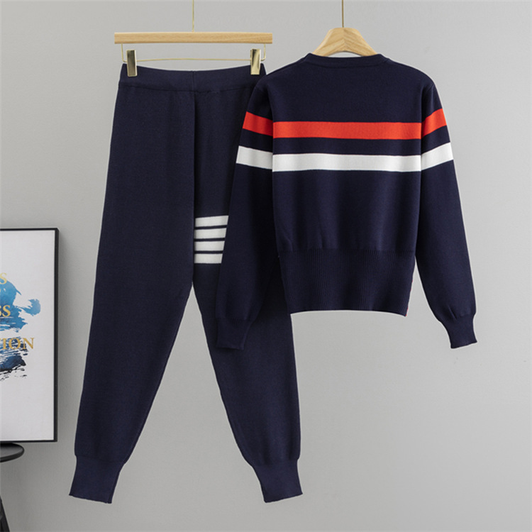 Knitted autumn sweater pinched waist pants 2pcs set