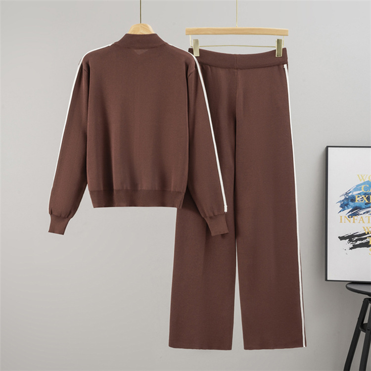 Letters run wide leg pants simple coat 2pcs set for women