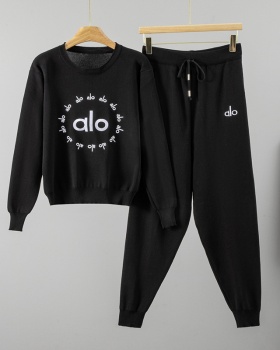 Knitted hoodie Casual wide leg pants 2pcs set for women