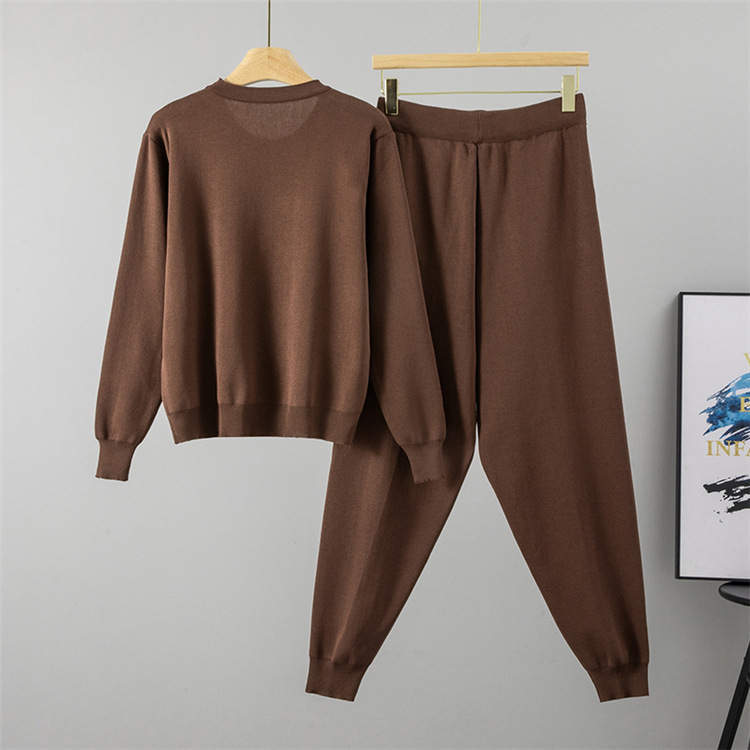 Knitted hoodie Casual wide leg pants 2pcs set for women
