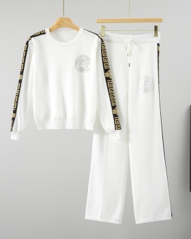 Wide leg shirt long sleeve long pants 2pcs set for women
