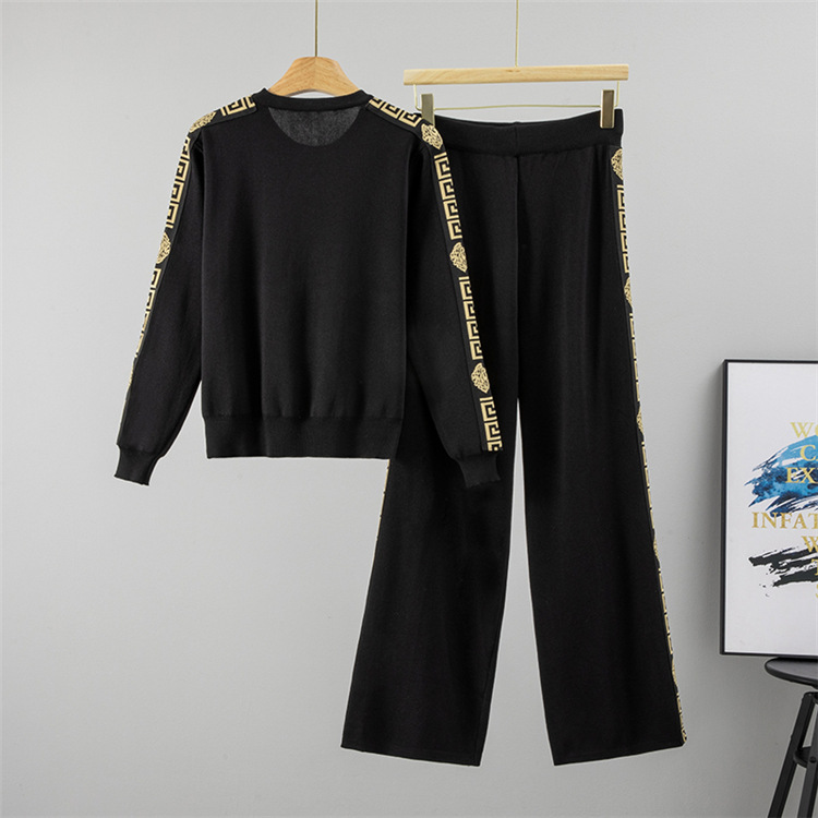Wide leg shirt long sleeve long pants 2pcs set for women