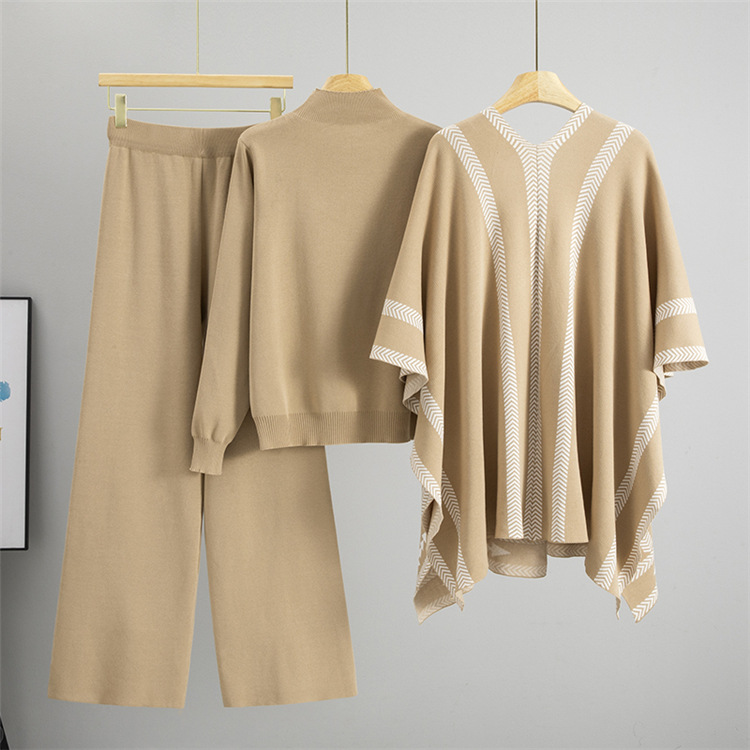 Thermal all-match cloak knitted classic shawl 3pcs set