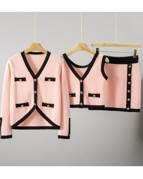 Long sleeve autumn cardigan classic short tops 3pcs set