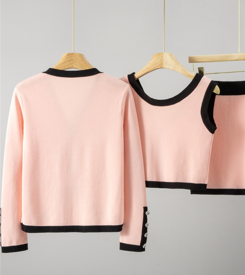 Long sleeve autumn cardigan classic short tops 3pcs set