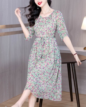 Luxurious temperament floral real silk elegant dress