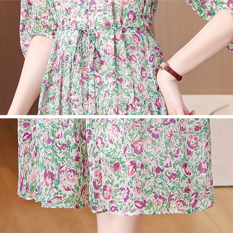 Luxurious temperament floral real silk elegant dress