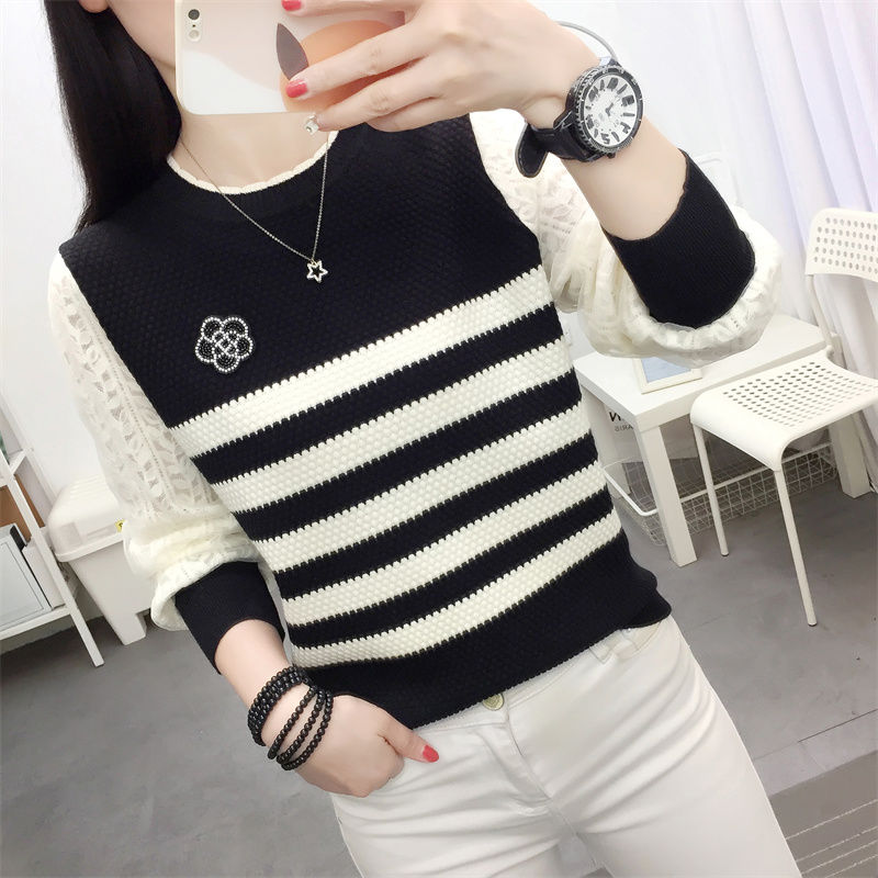 Autumn and winter fashion sweater stripe pullover tops