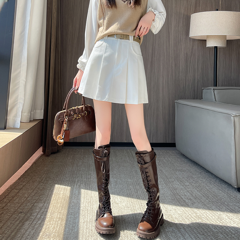 College pleated skirt A-line denim short skirt for women