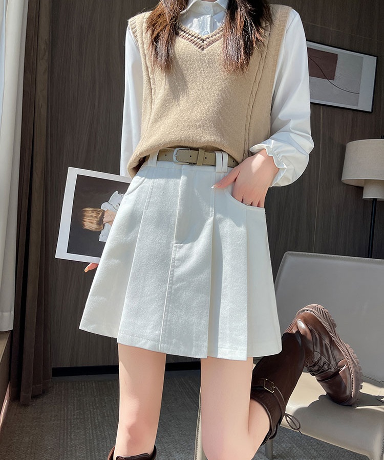 College pleated skirt A-line denim short skirt for women