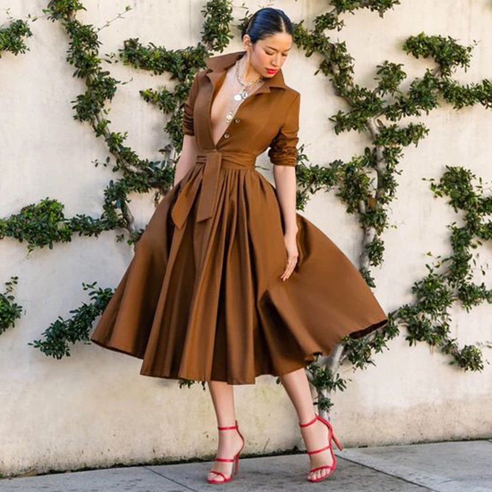 Fashion big skirt long sleeve dress