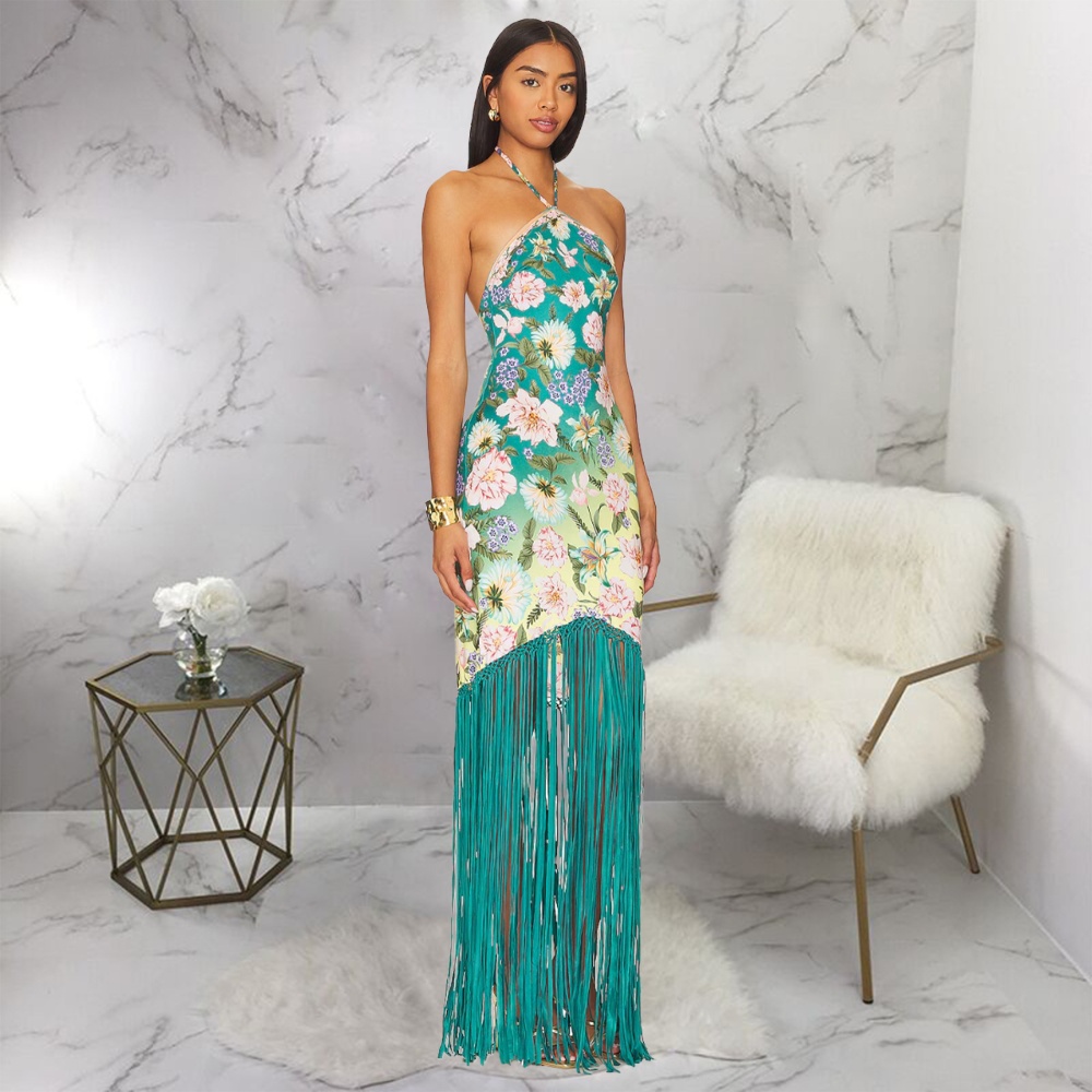 European style summer tassels sleeveless dress for women