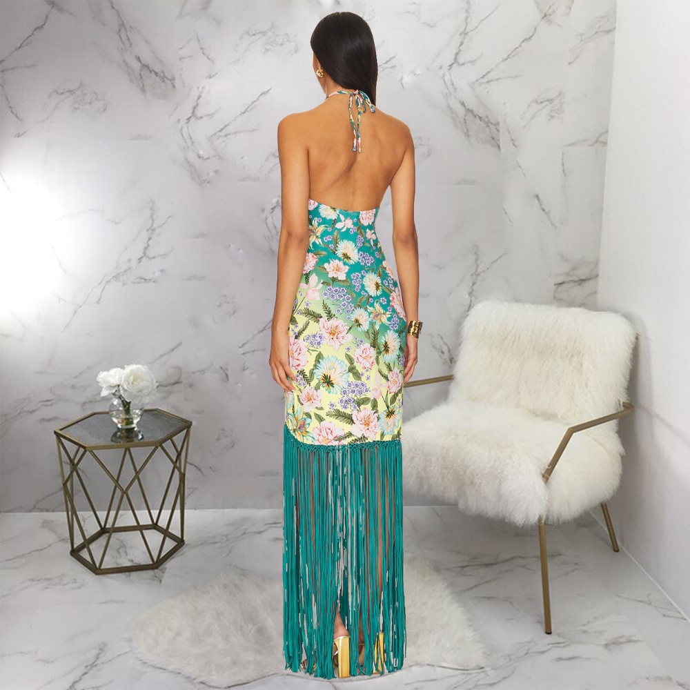 European style summer tassels sleeveless dress for women