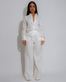 Long sleeve pure pants European style shirt 2pcs set for women