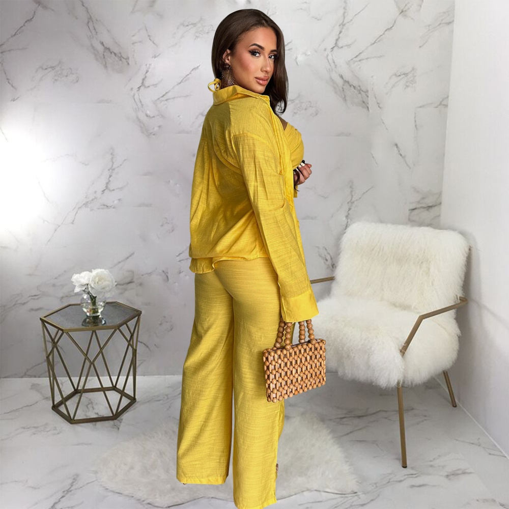 Long sleeve pure pants European style shirt 2pcs set for women